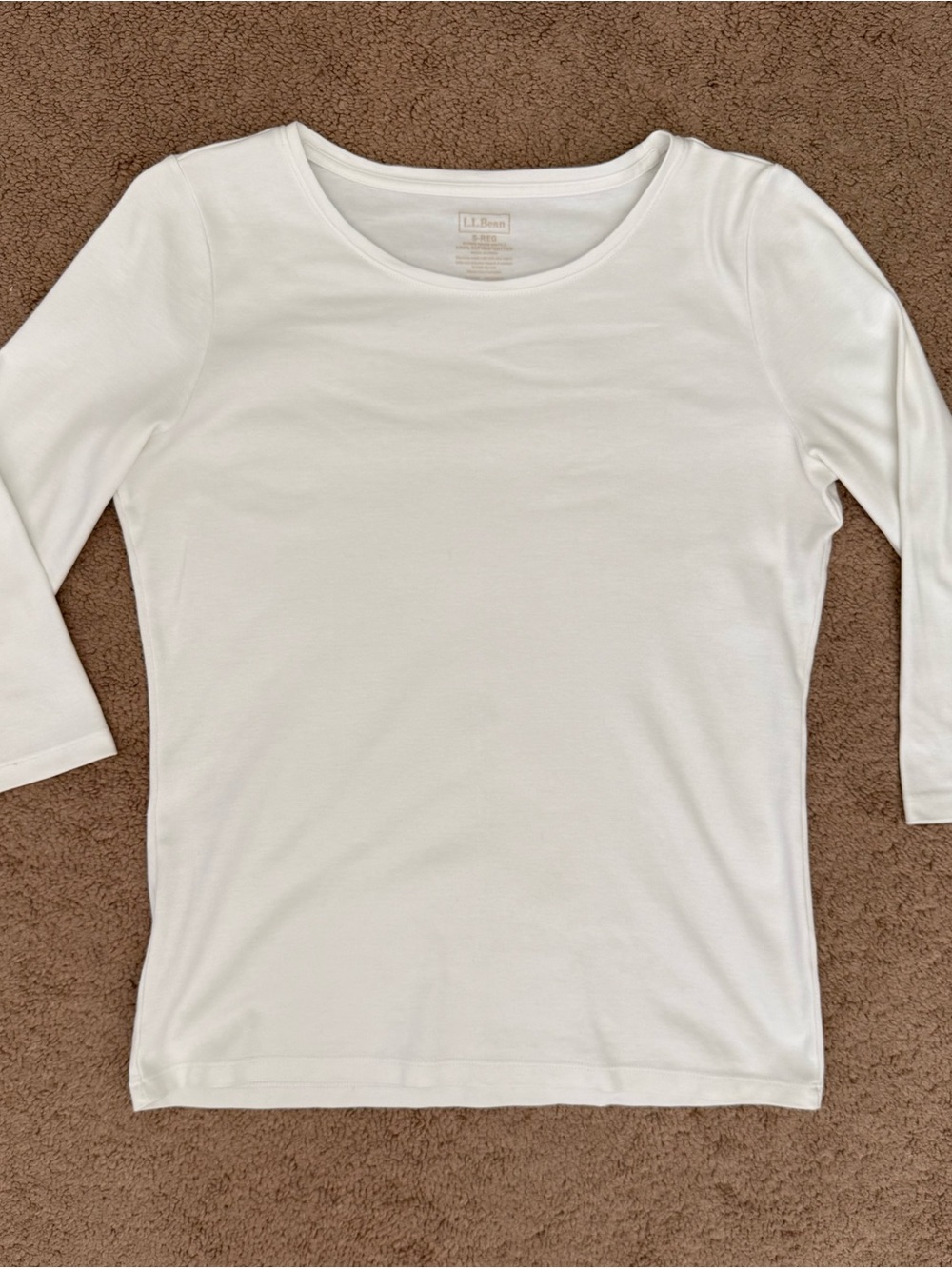 L.L. Bean White Women’s 3/4 Sleeve Scoop Neck Top 100% Supima Cotton Size Small
